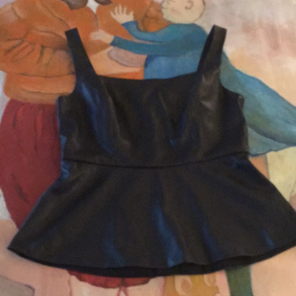 BCBG SMALL VEGAN Leather-like dressy top. Orig. $180. NEVER WORN. $90. Black.